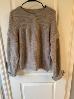Express Ribbed Crewneck Sweater in Light Taupe